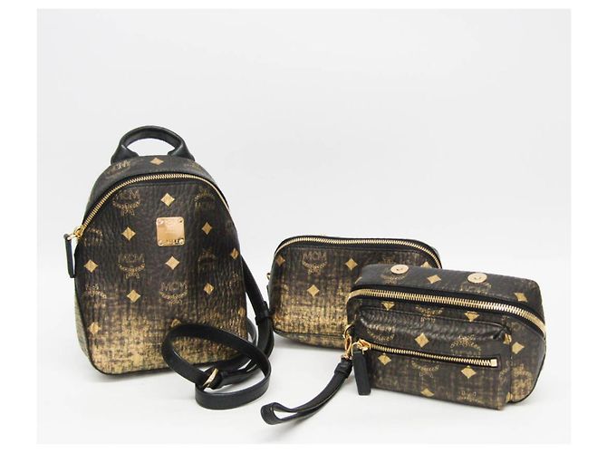 Borsa a tracolla tripla MCM Visetos Nero D'oro - vista 13