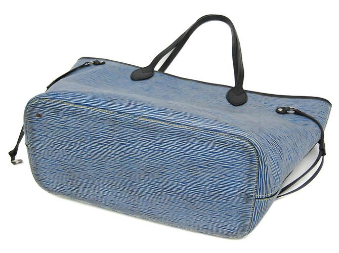 Borsa tote Neverfull MM in denim Epi Louis Vuitton Nero Blu - vista 2