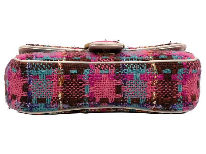 Borsa a spalla Gucci GG Marmont Tweed media rosa - vista 3