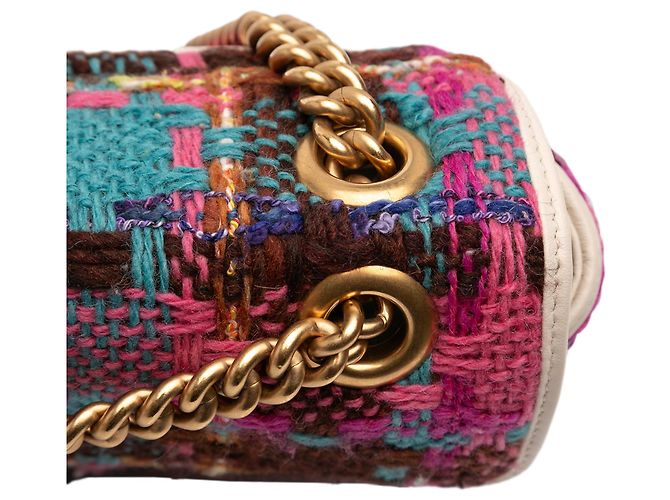 Borsa a spalla Gucci GG Marmont Tweed media rosa - vista 9