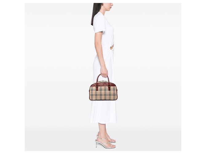 Borsa a mano in tela check beige Burberry - vista 6