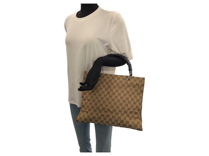 Gucci Bamboo GG Canvas Tote Bag Braun Beige - Ansicht 7