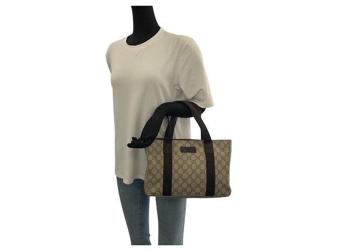 Gucci GG Supreme Canvas Leather Tote Bag Brown - view 7