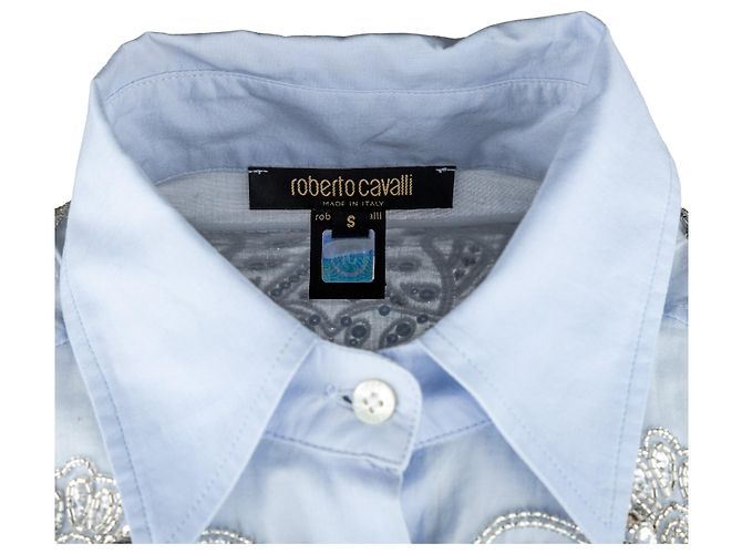Camicia decorata con cristalli Roberto Cavalli - anni 2000 Blu - vista 6
