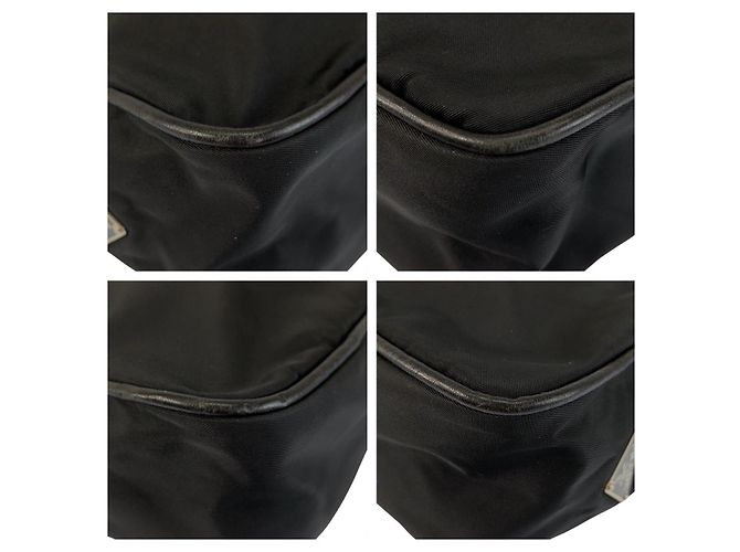 Bolsa mensageiro em nylon e couro Prada com logo triangular Tessuto Preto - vista 3