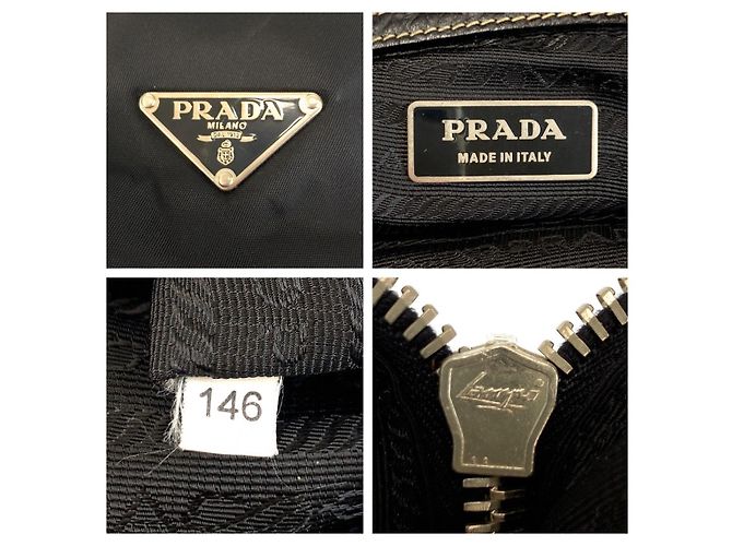 Bolsa mensageiro em nylon e couro Prada com logo triangular Tessuto Preto - vista 4
