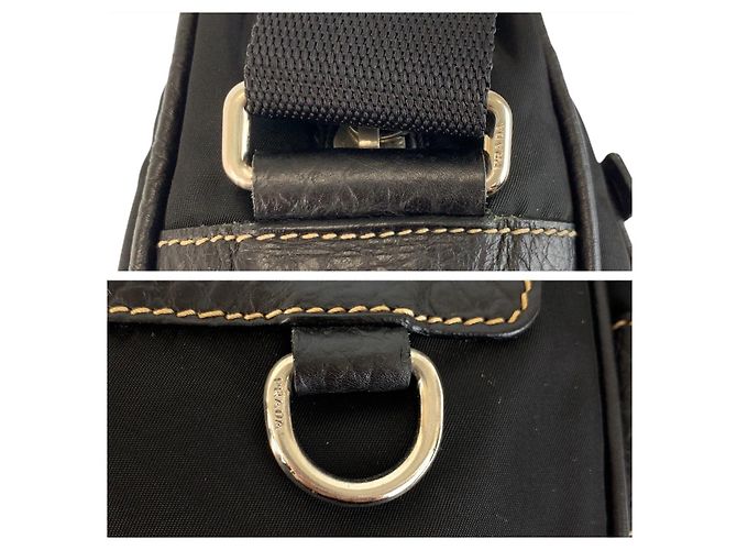 Bolsa mensageiro em nylon e couro Prada com logo triangular Tessuto Preto - vista 5
