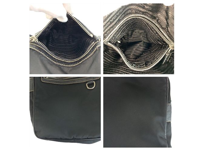 Bolsa mensageiro em nylon e couro Prada com logo triangular Tessuto Preto - vista 6