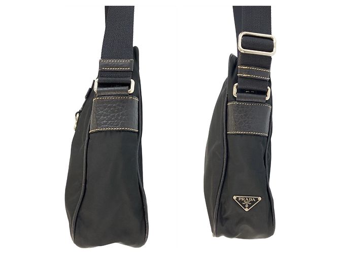 Bolsa mensageiro em nylon e couro Prada com logo triangular Tessuto Preto - vista 8