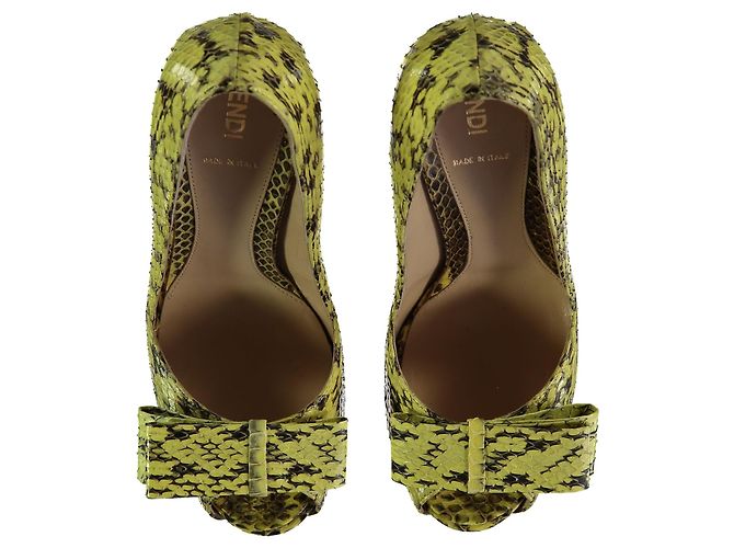 Escarpins à plateforme peep-toe en peau de serpent Fendi - '10s Jaune - vue 2
