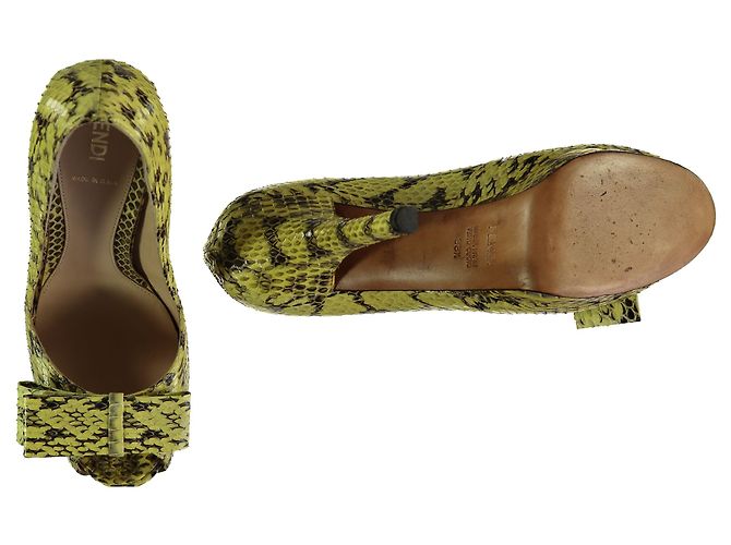 Escarpins à plateforme peep-toe en peau de serpent Fendi - '10s Jaune - vue 3