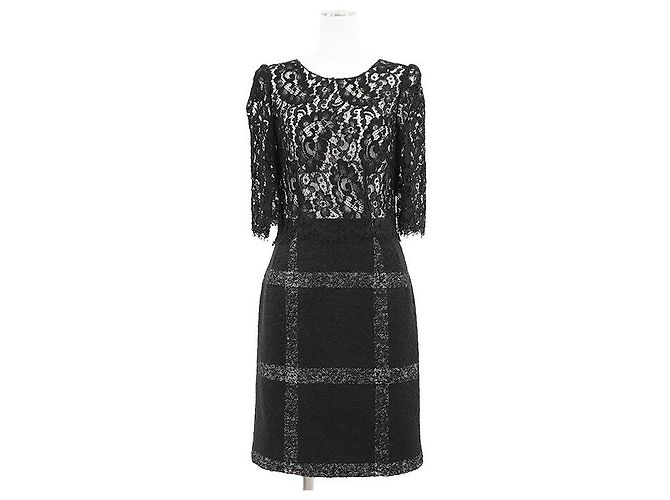 Dolce & Gabbana Dolce Gabbana Kleid aus Mischwolle mit floraler Spitze Schwarz - Ansicht 2