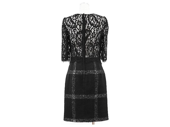 Dolce & Gabbana Dolce Gabbana Kleid aus Mischwolle mit floraler Spitze Schwarz - Ansicht 6