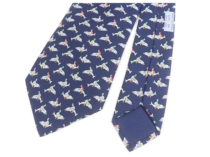 Hermès Hermes Dolphin print Silk Tie Red Blue - view 3