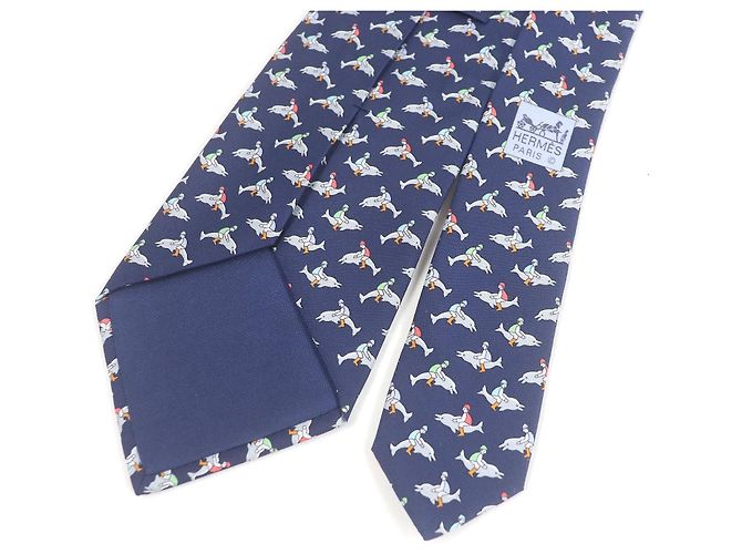 Hermès Hermes Dolphin print Silk Tie Red Blue - view 4