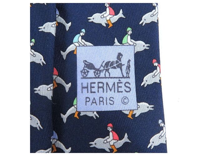 Hermès Hermes Dolphin print Silk Tie Red Blue - view 5