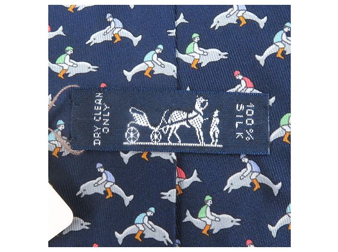 Hermès Hermes Dolphin print Silk Tie Red Blue - view 7
