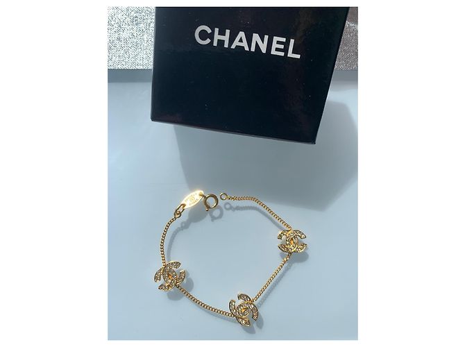 Bracciale Chanel con strass dorato D'oro - vista 4