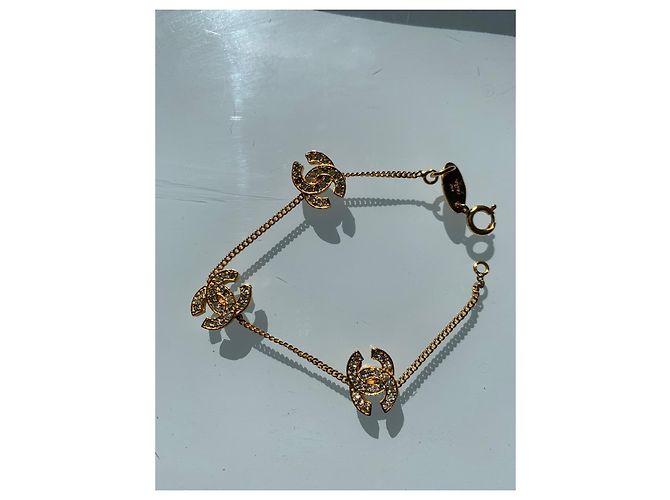 Bracciale Chanel con strass dorato D'oro - vista 5