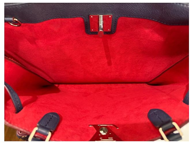 Borsa Louis Vuitton Lockmeto Marine Rouge Blu Scuro Pelle Rosso - vista 10