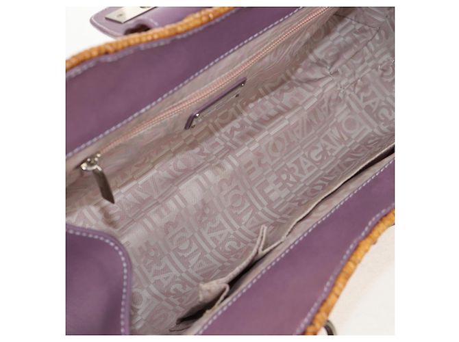Borsa a Mano Gancini Salvatore Ferragamo Rattan Beige Argento Auth 154682V - vista 10