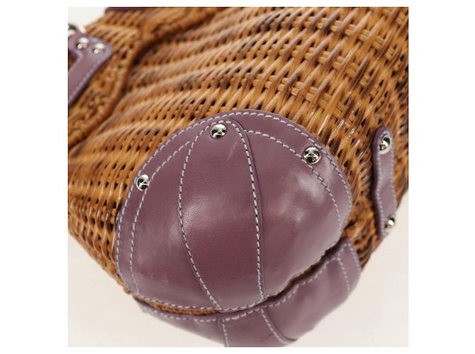 Borsa a Mano Gancini Salvatore Ferragamo Rattan Beige Argento Auth 154682V - vista 16