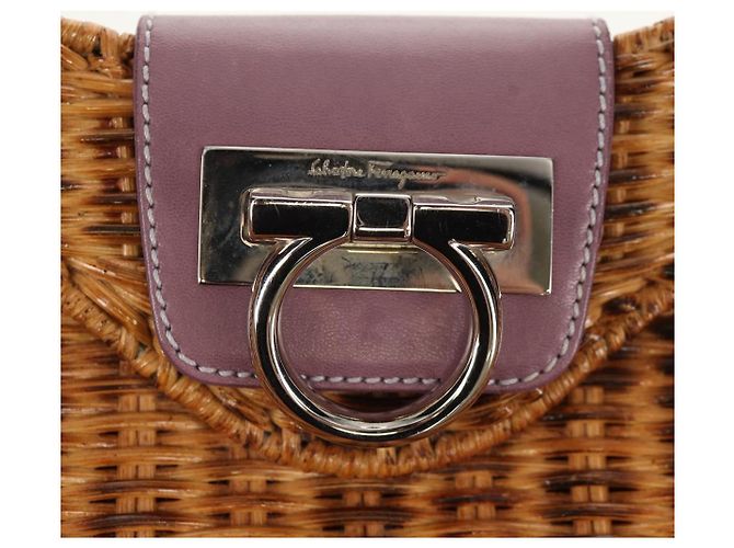 Borsa a Mano Gancini Salvatore Ferragamo Rattan Beige Argento Auth 154682V - vista 18
