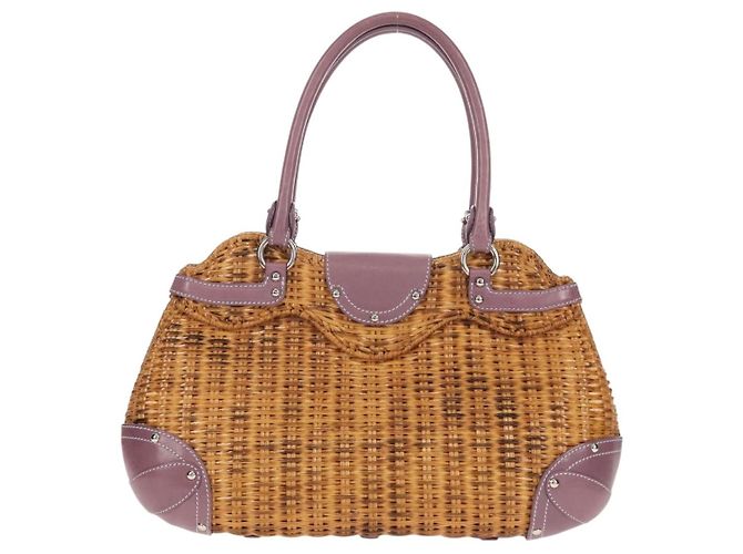 Borsa a Mano Gancini Salvatore Ferragamo Rattan Beige Argento Auth 154682V - vista 2