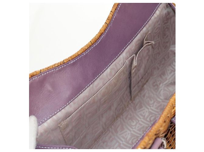 Borsa a Mano Gancini Salvatore Ferragamo Rattan Beige Argento Auth 154682V - vista 24