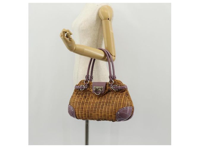 Borsa a Mano Gancini Salvatore Ferragamo Rattan Beige Argento Auth 154682V - vista 28