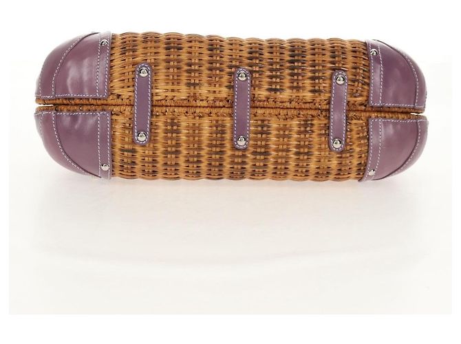 Borsa a Mano Gancini Salvatore Ferragamo Rattan Beige Argento Auth 154682V - vista 5
