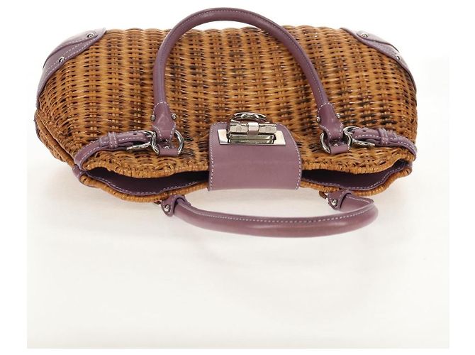 Borsa a Mano Gancini Salvatore Ferragamo Rattan Beige Argento Auth 154682V - vista 6