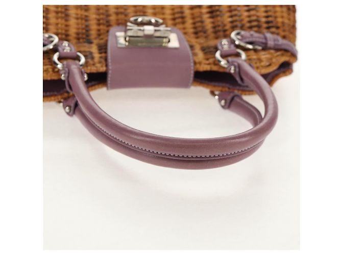 Borsa a Mano Gancini Salvatore Ferragamo Rattan Beige Argento Auth 154682V - vista 7