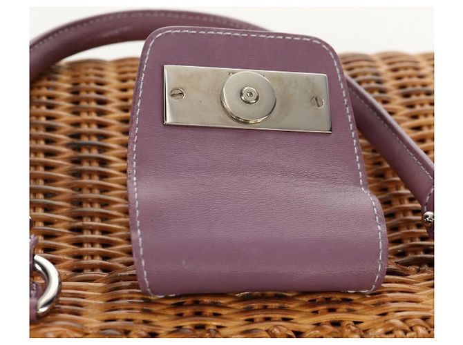 Borsa a Mano Gancini Salvatore Ferragamo Rattan Beige Argento Auth 154682V - vista 9