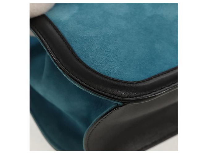 LOEWE V Anagram Borsa a Spalla con Catena Pelle Suede 2in1 Blu Argento Auth 154755V - vista 10