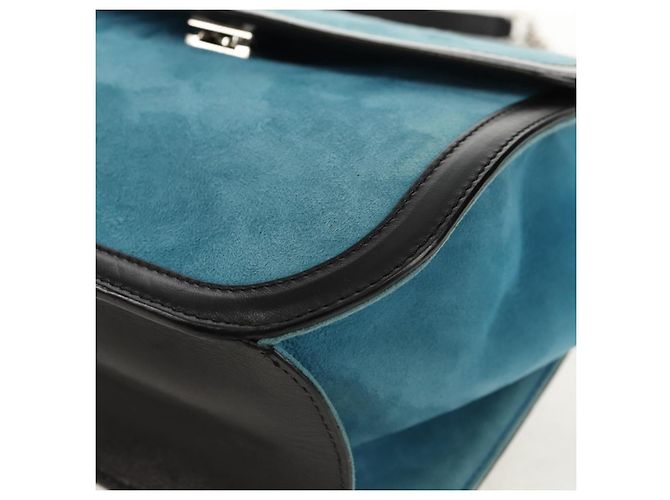 LOEWE V Anagram Borsa a Spalla con Catena Pelle Suede 2in1 Blu Argento Auth 154755V - vista 16