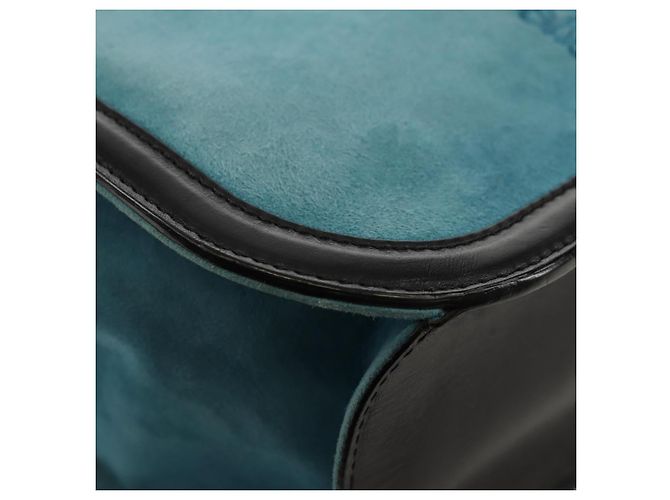LOEWE V Anagram Borsa a Spalla con Catena Pelle Suede 2in1 Blu Argento Auth 154755V - vista 17