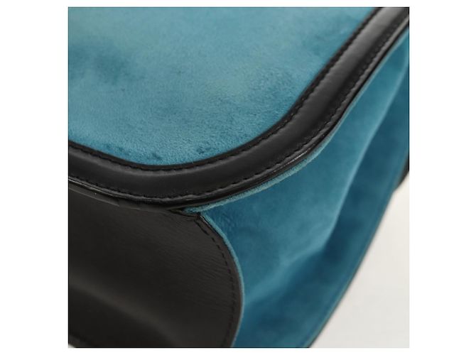 LOEWE V Anagram Borsa a Spalla con Catena Pelle Suede 2in1 Blu Argento Auth 154755V - vista 18