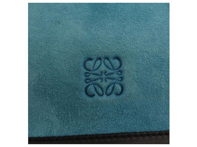 LOEWE V Anagram Borsa a Spalla con Catena Pelle Suede 2in1 Blu Argento Auth 154755V - vista 19