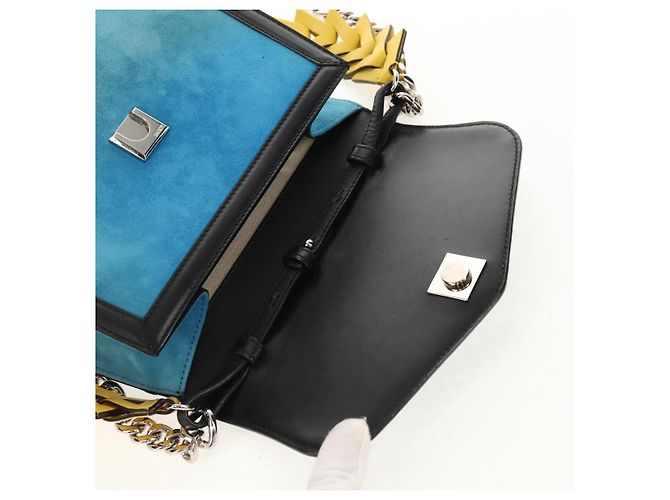 LOEWE V Anagram Borsa a Spalla con Catena Pelle Suede 2in1 Blu Argento Auth 154755V - vista 20