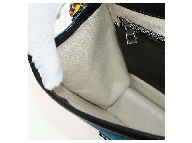 LOEWE V Anagram Borsa a Spalla con Catena Pelle Suede 2in1 Blu Argento Auth 154755V - vista 23