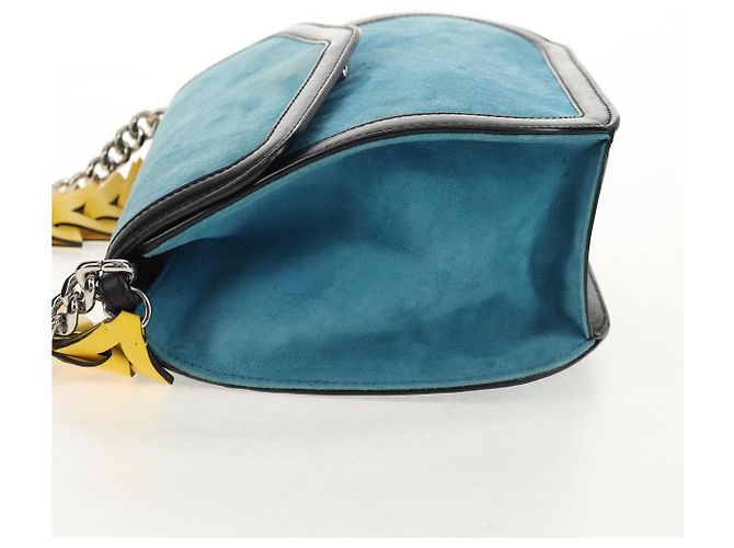 LOEWE V Anagram Borsa a Spalla con Catena Pelle Suede 2in1 Blu Argento Auth 154755V - vista 3
