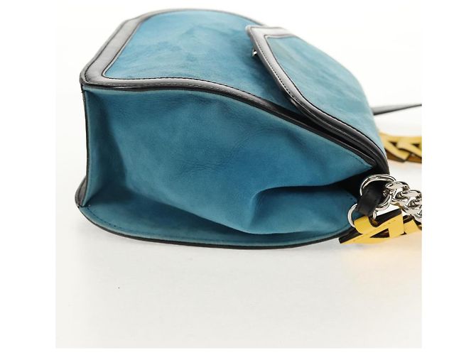 LOEWE V Anagram Borsa a Spalla con Catena Pelle Suede 2in1 Blu Argento Auth 154755V - vista 4