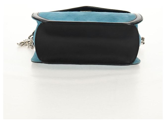 LOEWE V Anagram Borsa a Spalla con Catena Pelle Suede 2in1 Blu Argento Auth 154755V - vista 5