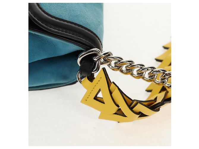 LOEWE V Anagram Borsa a Spalla con Catena Pelle Suede 2in1 Blu Argento Auth 154755V - vista 9