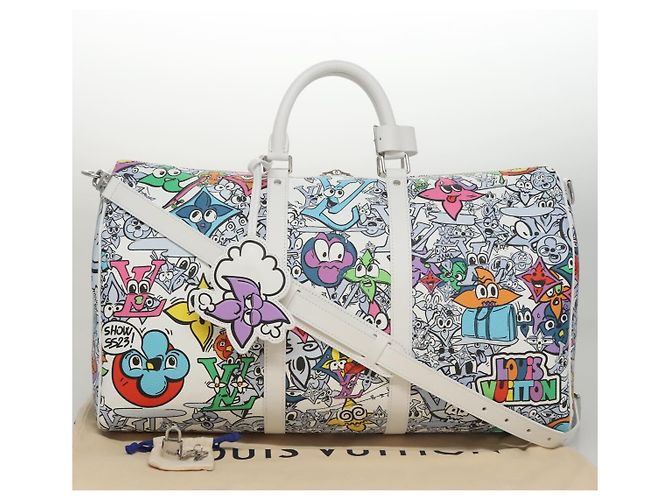 LOUIS VUITTON Borsa Keepall Bandoulière 50 Monogram Comics M21863 Auth LV 95131SM Bianco - vista 12