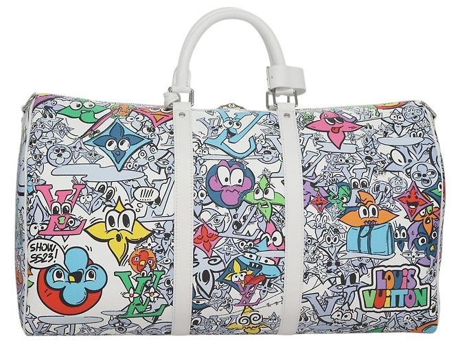LOUIS VUITTON Borsa Keepall Bandoulière 50 Monogram Comics M21863 Auth LV 95131SM Bianco - vista 13