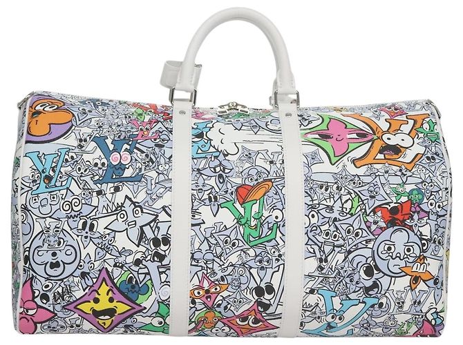 LOUIS VUITTON Borsa Keepall Bandoulière 50 Monogram Comics M21863 Auth LV 95131SM Bianco - vista 2