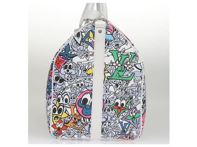 LOUIS VUITTON Borsa Keepall Bandoulière 50 Monogram Comics M21863 Auth LV 95131SM Bianco - vista 3