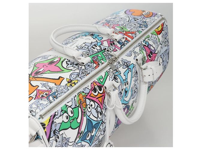 LOUIS VUITTON Borsa Keepall Bandoulière 50 Monogram Comics M21863 Auth LV 95131SM Bianco - vista 6